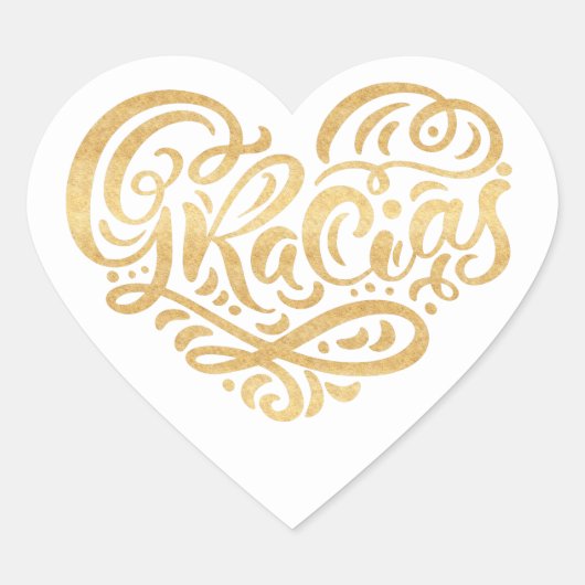 Gracias Modern Gold Cursive Script Typografie Hart Sticker (Voorkant)
