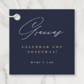 Gracias Modern Script Navy Blue Bedankjes Labels (Voorkant)