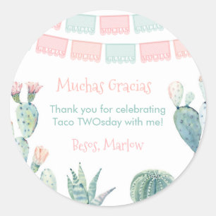 Gracias Pastel Cactus Mexicaanse Fiesta Dank u Ronde Sticker