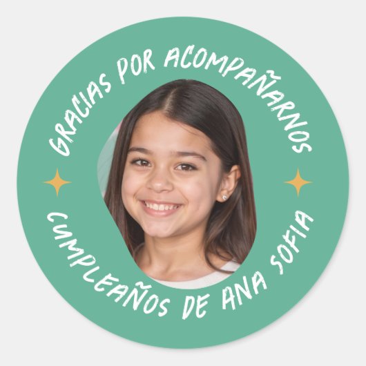 Gracias por acompañarnos cumpleaños con foto ronde sticker (Voorkant)