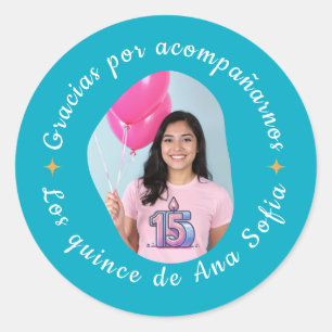 Gracias por acompañarnos quinceañera con foto ronde sticker