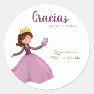 Gracias Quinceanera Girl met Crown en Butterfly Ronde Sticker