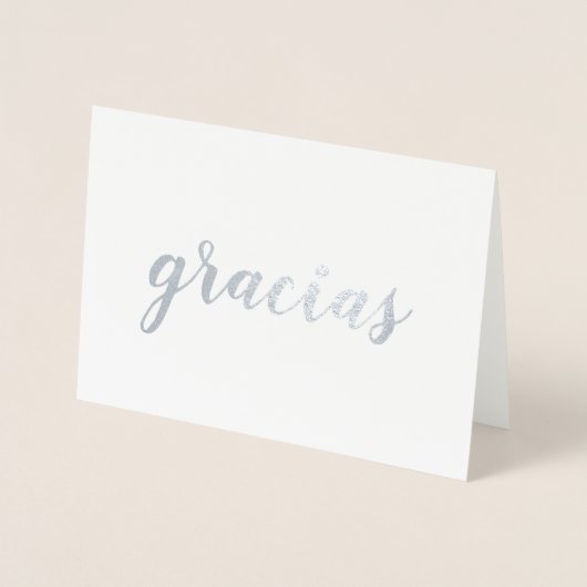 Gracias Spaans Bedankt Brush Script Zilver Folie Kaarten (Voorkant)