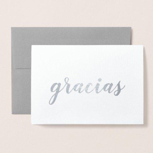 Gracias Spaans Bedankt Brush Script Zilver Folie Kaarten (Voorkant met envelop)