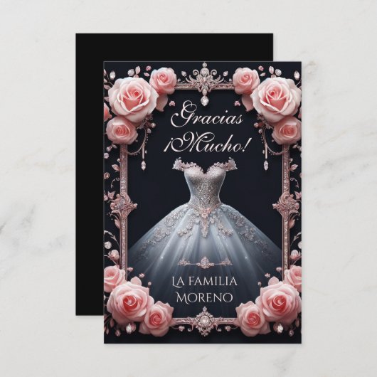 Gracias Spanish Quinceañera Roos Bedankkaart (Voorkant / Achterkant)