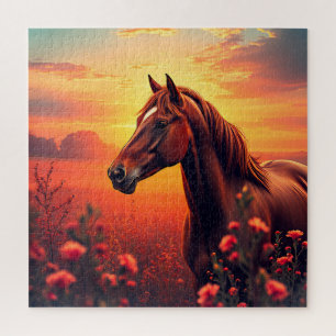 Gracieus paard staand in een levendig weiland bij legpuzzel