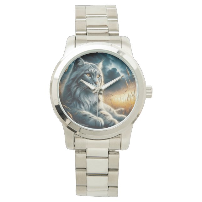 Gracieux Whiskers : Montre Bracelet Chat Argent (devant)