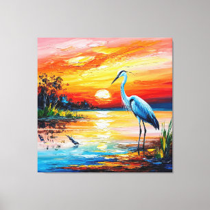 Gracieuze Reiger in een Serene Vijver Canvas Afdruk