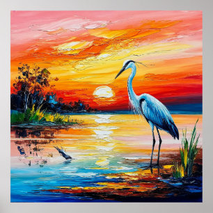 Gracieuze Reiger in een Serene Vijver Poster