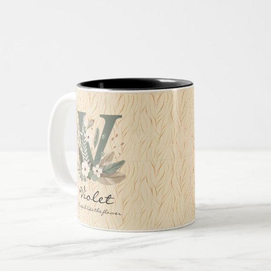 Gracity Boho Chic Floral Monogramme Mug pour Viole (Devant gauche)