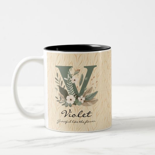 Gracity Boho Chic Floral Monogramme Mug pour Viole (Gauche)