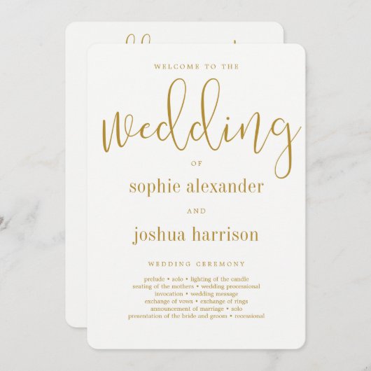 Gracity Script Mariage programme de cérémonie Gold (Devant / Derrière)