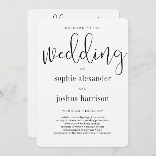 Gracity Script Mariage programme de cérémonie noir (Devant / Derrière)