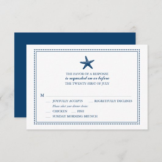 Gracity Starfish | Mariage RSVP avec choix de menu (Devant / Derrière)