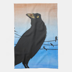 Grackle Austin Texas Bird Natuur Wildlife Painting Theedoek