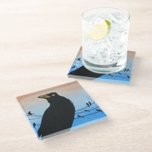 Grackle Austin Texas Zwarte Vogel Wilde Dieren Sch Glazen Onderzetter