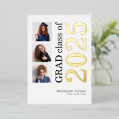 Grad 2025 3 Photos Real Gold Foil Faire-part (Debout devant)