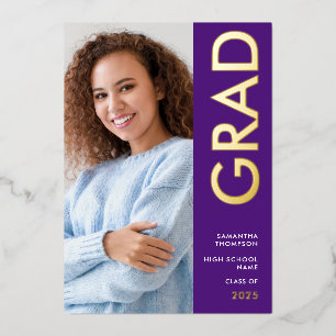 Grad 2025 Photo Purple Gold Real Foil Faire-part