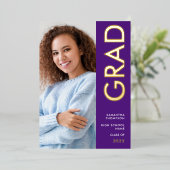 Grad 2025 Photo Purple Gold Real Foil Faire-part (Debout devant)
