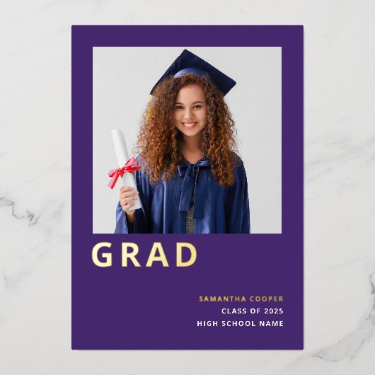 Grad 2025 Real Gold Foil Purple Faire-part (Recto)