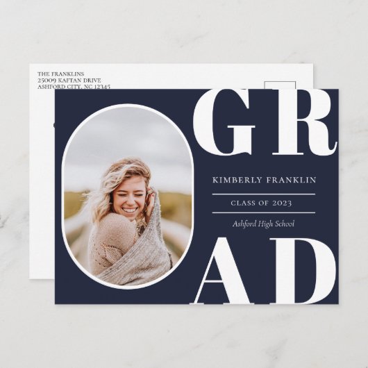 GRAD Arrondi cadre photo Graduation Invitation (Devant / Derrière)