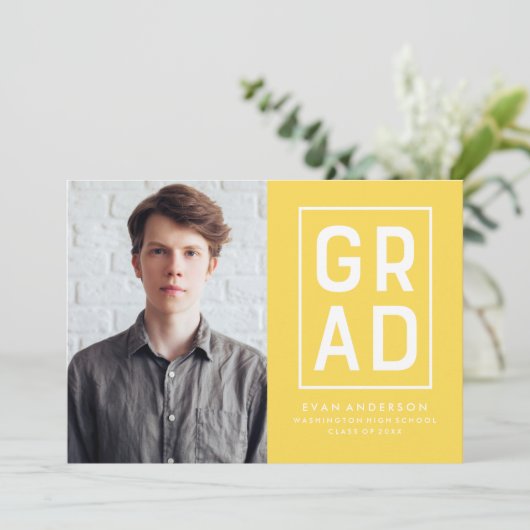 Grad Block Moderne Faire-part Jaune (Debout devant)