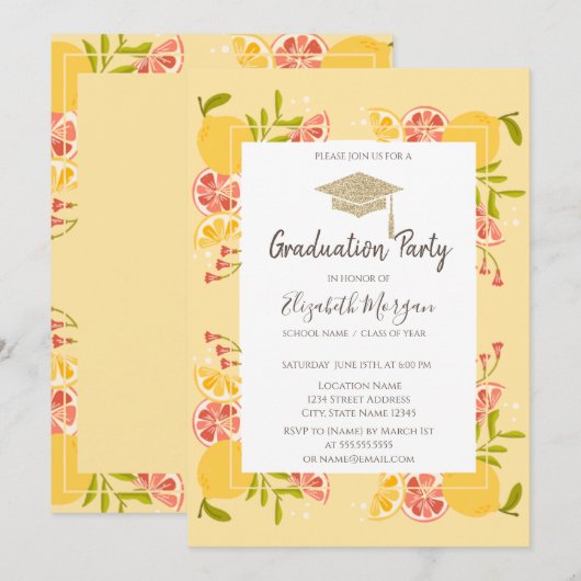 Grad Cap,Citrus Afstuderen  Kaart (Voorkant / Achterkant)