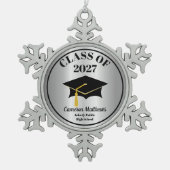 Grad Cap Class of 2027 Silver Name Graduation Tin Sneeuwvlok Ornament (Voorkant)