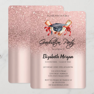 Grad Cap Diploma Roze Goud Glitters Afstuderen Kaart