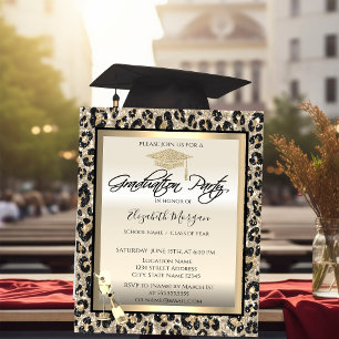 Grad Cap,Wineglas Glitter Luipaardprint Kaart