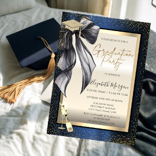 Grad Cap,Zwarte strik glas Blauwe metalen foto Kaart