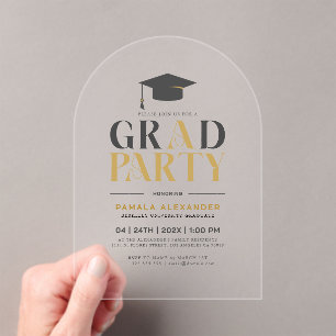 Grad Feest Goud Grijs Retro Typografie Acryl Uitnodigingen