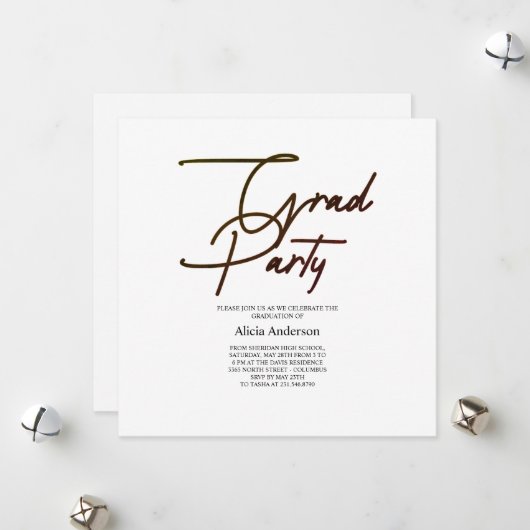 Grad Feest Uitnodiging | Hathama Script Zwart Wit (Voorkant / Achterkant in situ)