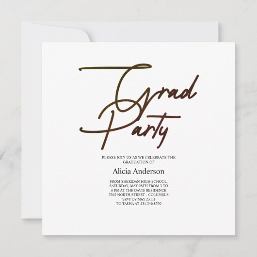 Grad Feest Uitnodiging | Hathama Script Zwart Wit (Voorkant)