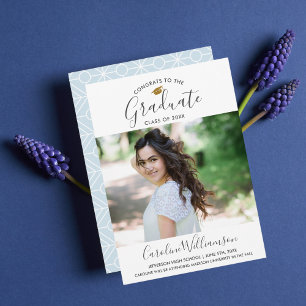 Grad Foto Afstudeer Uitnodiging Trendy Blauw