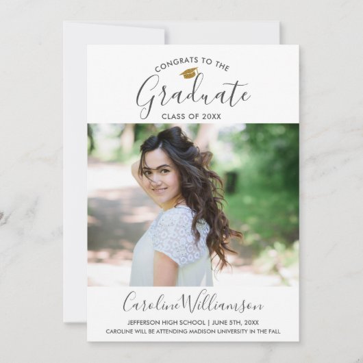 Grad Foto Afstudeer Uitnodiging Trendy Blauw (Voorkant)