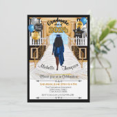 Grad Invitation Afro-Américaine Blue Gown (Debout devant)