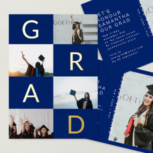 GRAD KLEURENBLOKKEN MULTI Foto BLAUW Goud Folie Uitnodiging