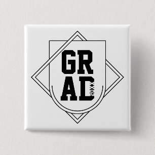 Grad Logo Badge Zwart Wit Aangepast Jaar Afgestude Vierkante Button 5,1 Cm