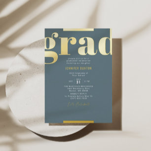 Grad Modern Vet Bold Afstudeerfeest Groen & Goud Folie Uitnodiging