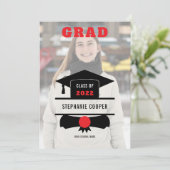 Grad Photo Cap Red Black 2022 Graduation Aankondiging (Staand voorkant)