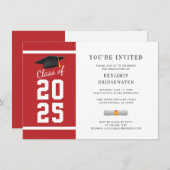 Grad Red White Graduation 2025 Invitation (Devant / Derrière)