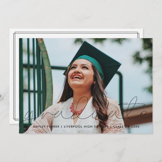 Grad Script Photo Graduate Faire-part Card_fumée (Devant / Derrière)