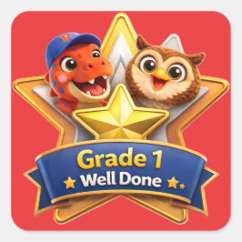 Grade one well done with the owl and Rex achieveme Vierkante Sticker