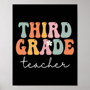 Grade Teacher Retro Groovy Vintage eerste dag van Poster