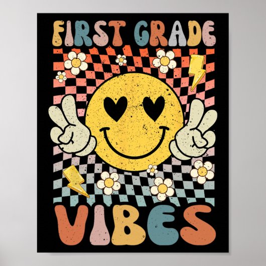 Grade Vibes 1e Grade Retro Leraar 1e Dag van SCH Poster (Voorkant)