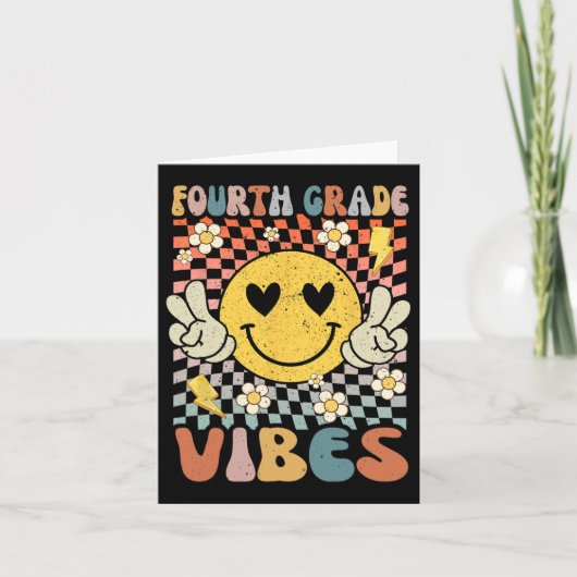 Grade Vibes 4th Grade Retro Teacher 1st Day Of Sch Kaart (Voorkant)