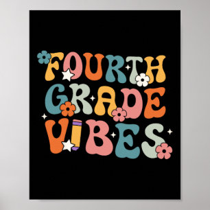 Grade Vibes Terug naar school Retro 4e klas leraar Poster
