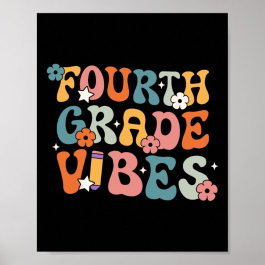 Grade Vibes Terug naar school Retro 4e klas leraar Poster (Voorkant)