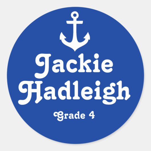 Grader school onderwijs naam navy anchor sticker (Voorkant)